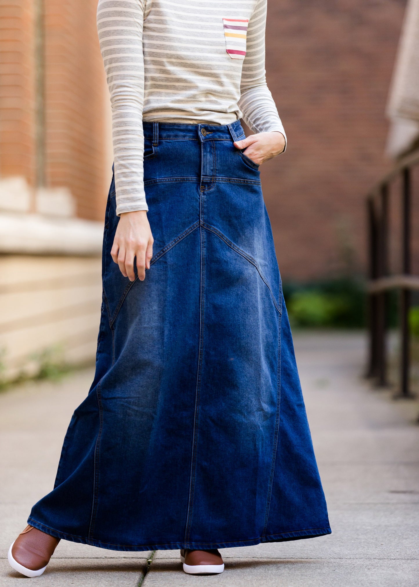 made in the usa long a-line denim skirt