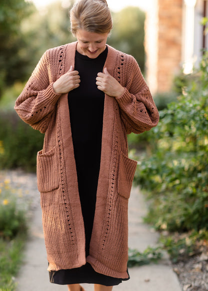 Long Open Front Balloon Sleeve Copper Cardigan Tops KyeMi