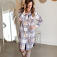 Long Plaid Button Up Shirt Tops May Blue