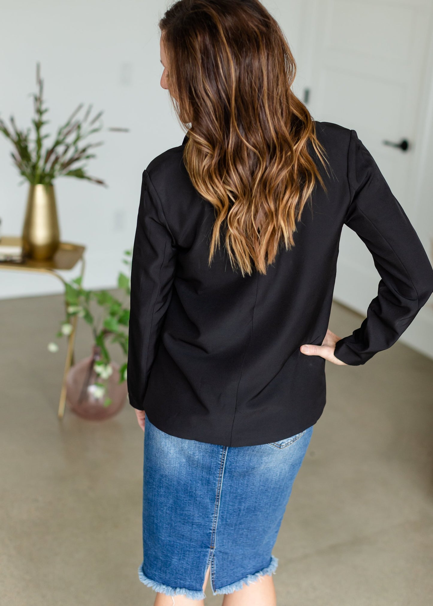 Long Sleeve Front Double Button Pocket Blazer Jacket Tops Mazik
