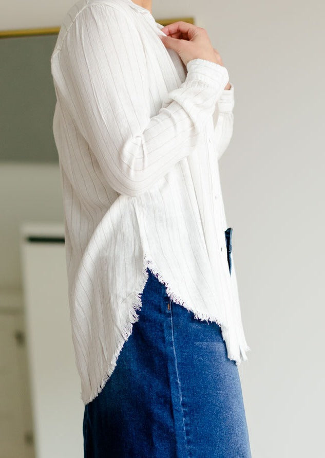 Long Sleeve Oversized Frayed Bottom Top Shirt Thread & Supply