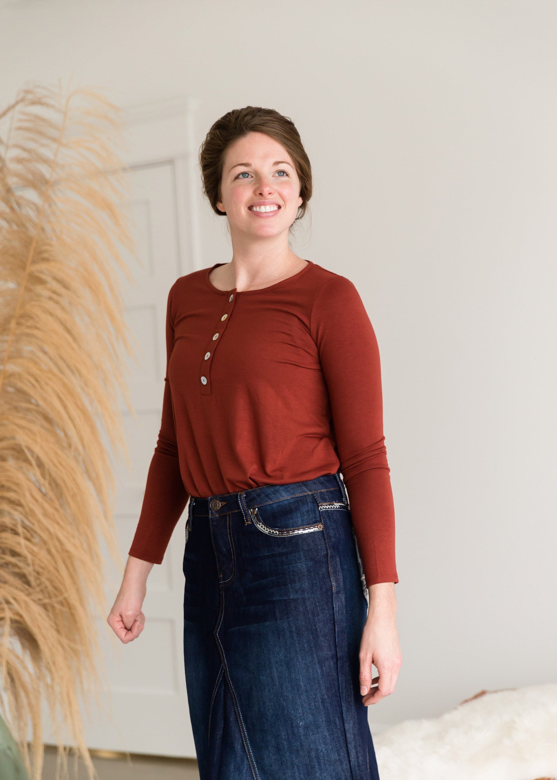 Long Sleeve Shell Button Top - FINAL SALE Tops