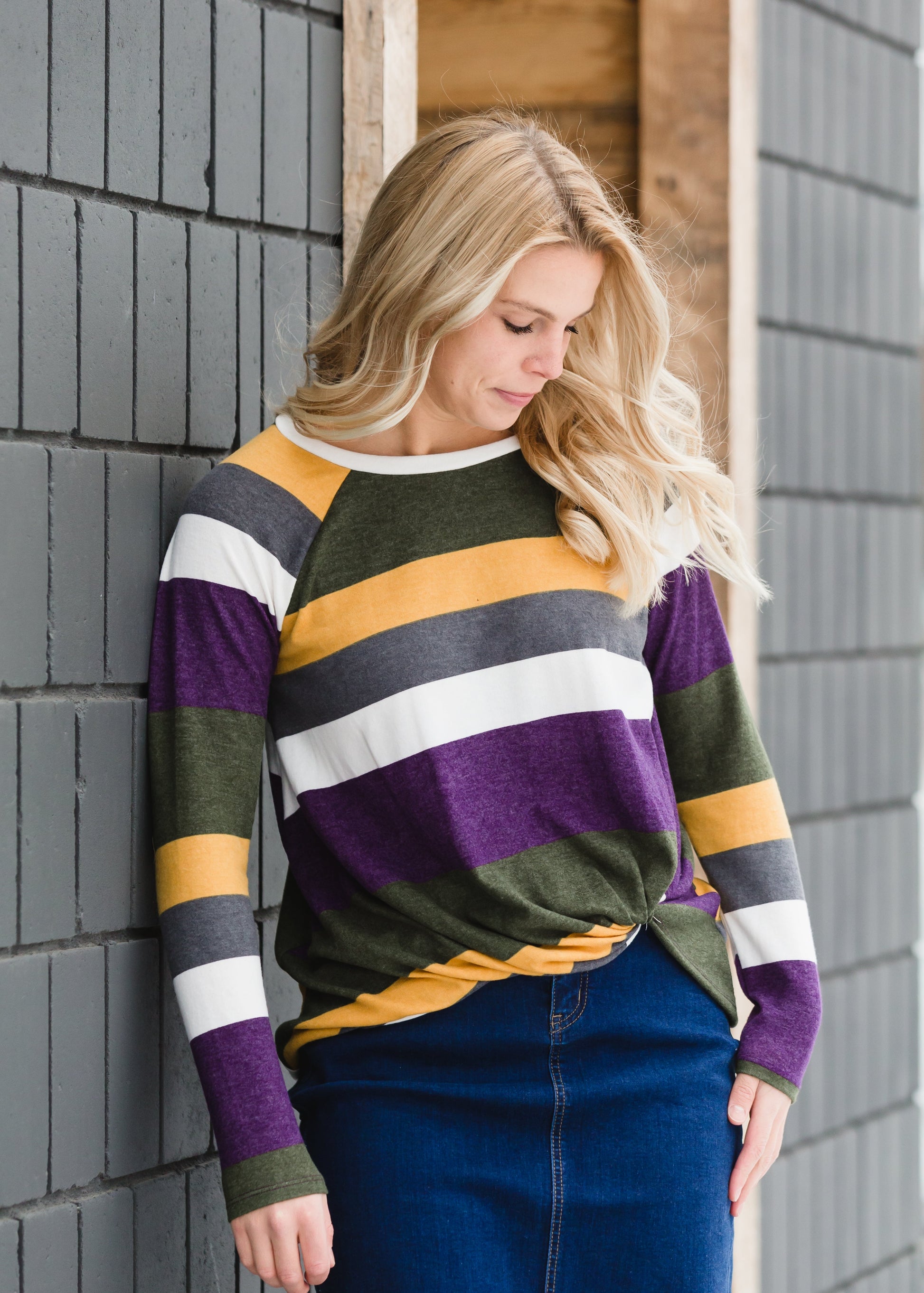 Long Sleeve Striped Knot Top - FINAL SALE Tops