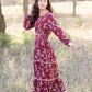 Long Sleeved Tiered Paisley Maxi Dress - FINAL SALE Dresses Polagram Maroon / S