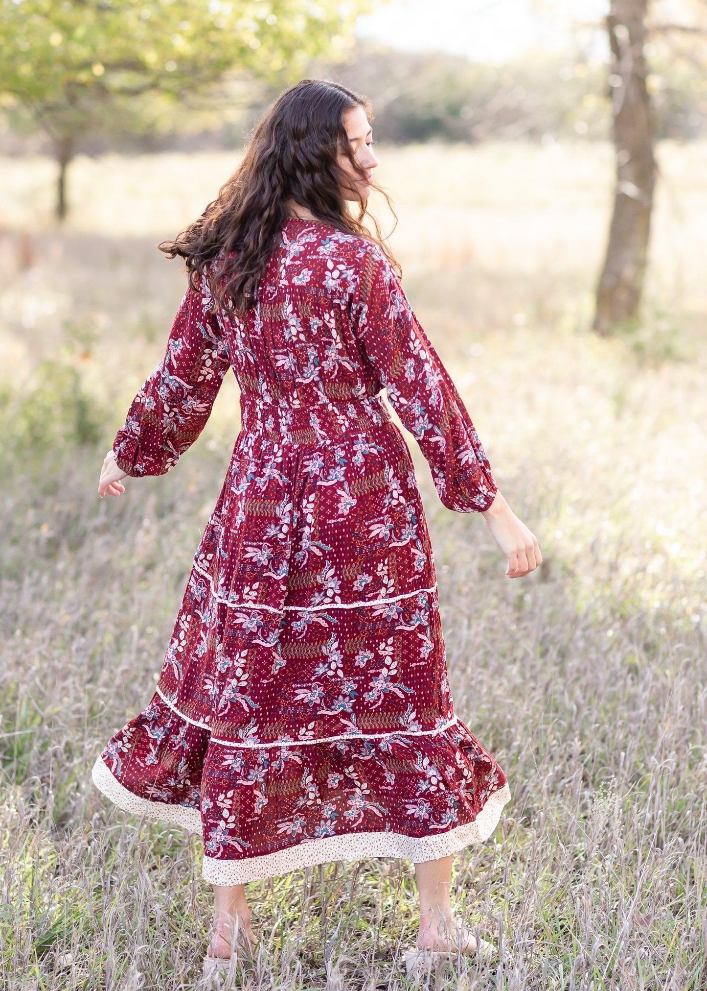 Long Sleeved Tiered Paisley Maxi Dress - FINAL SALE Dresses Polagram