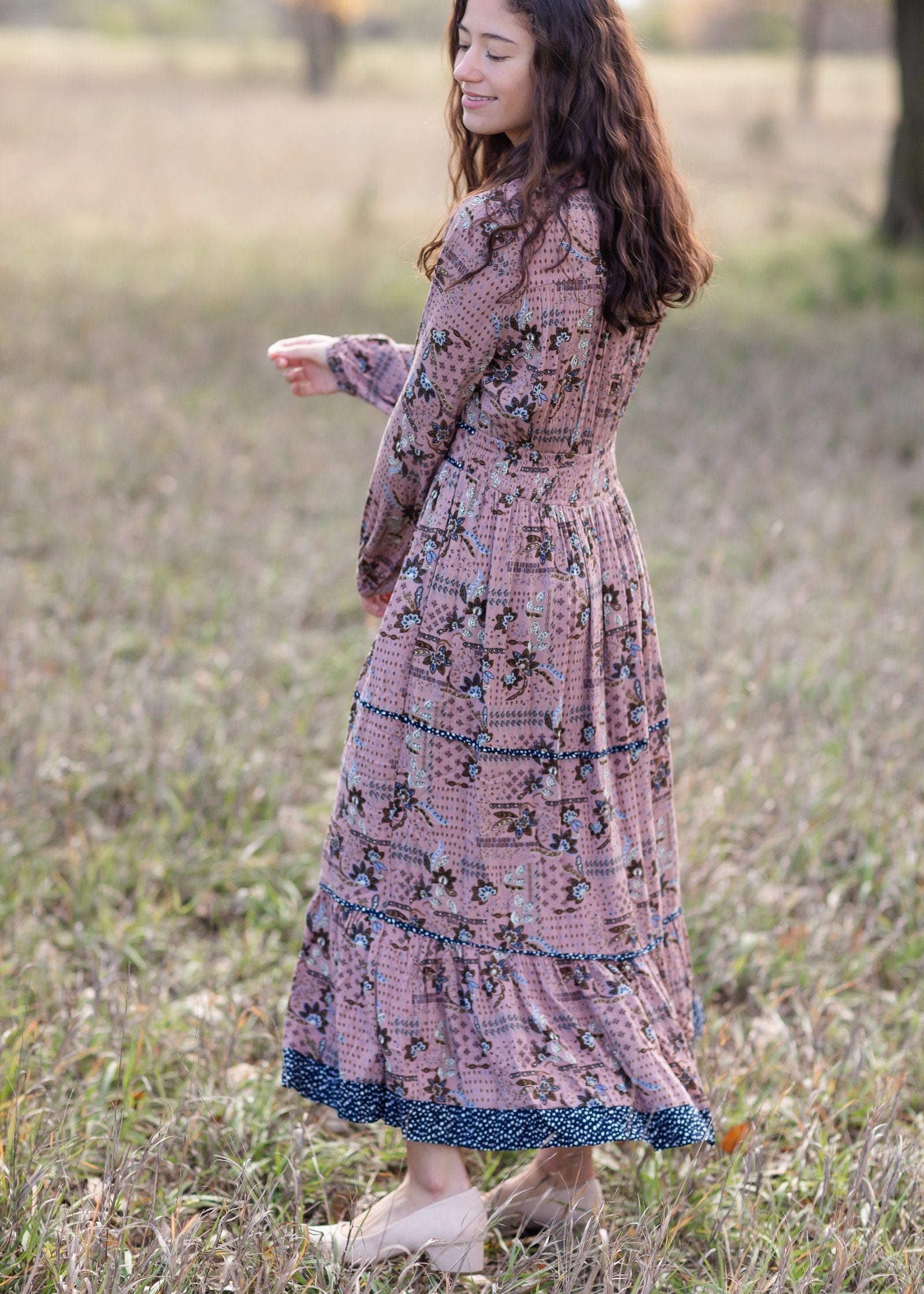 Long Sleeved Tiered Paisley Maxi Dress - FINAL SALE Dresses Polagram
