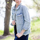 women's modest light denim distressed jean jacket