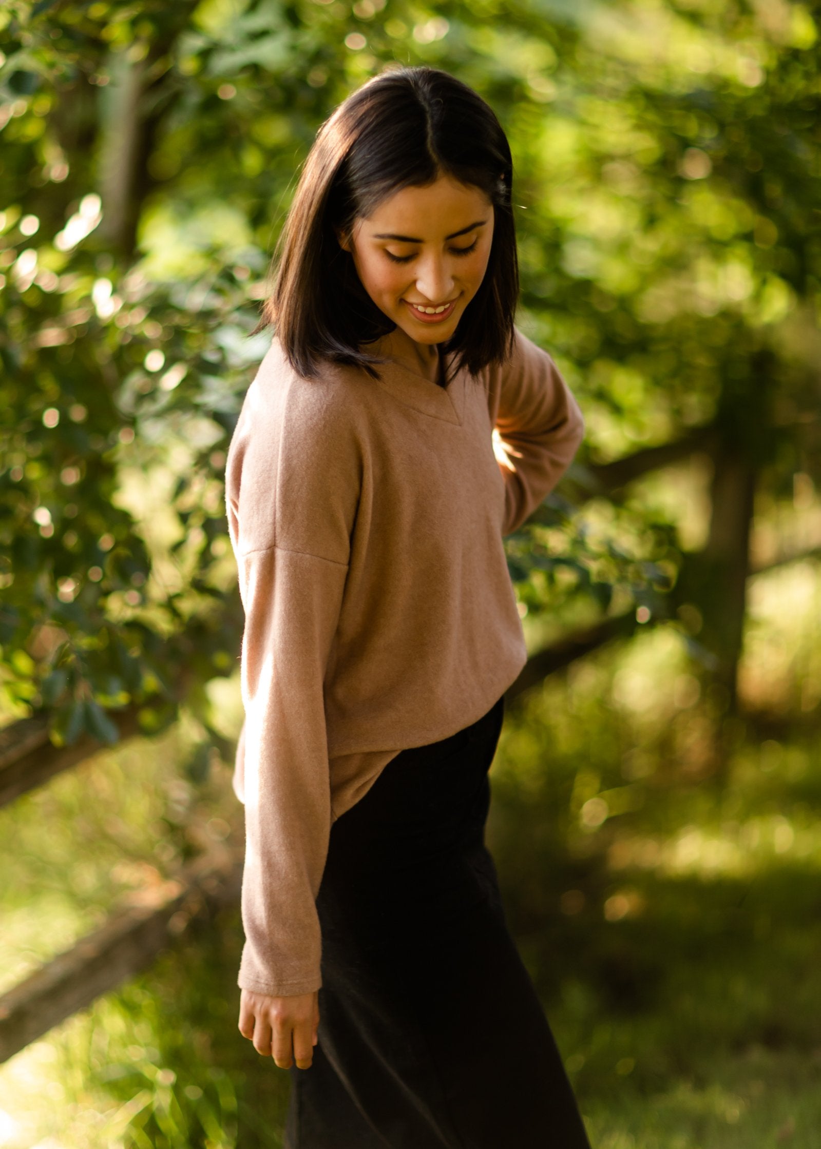 Loose Fit V-Neck Brushed Knit Top Tops BOM BOM