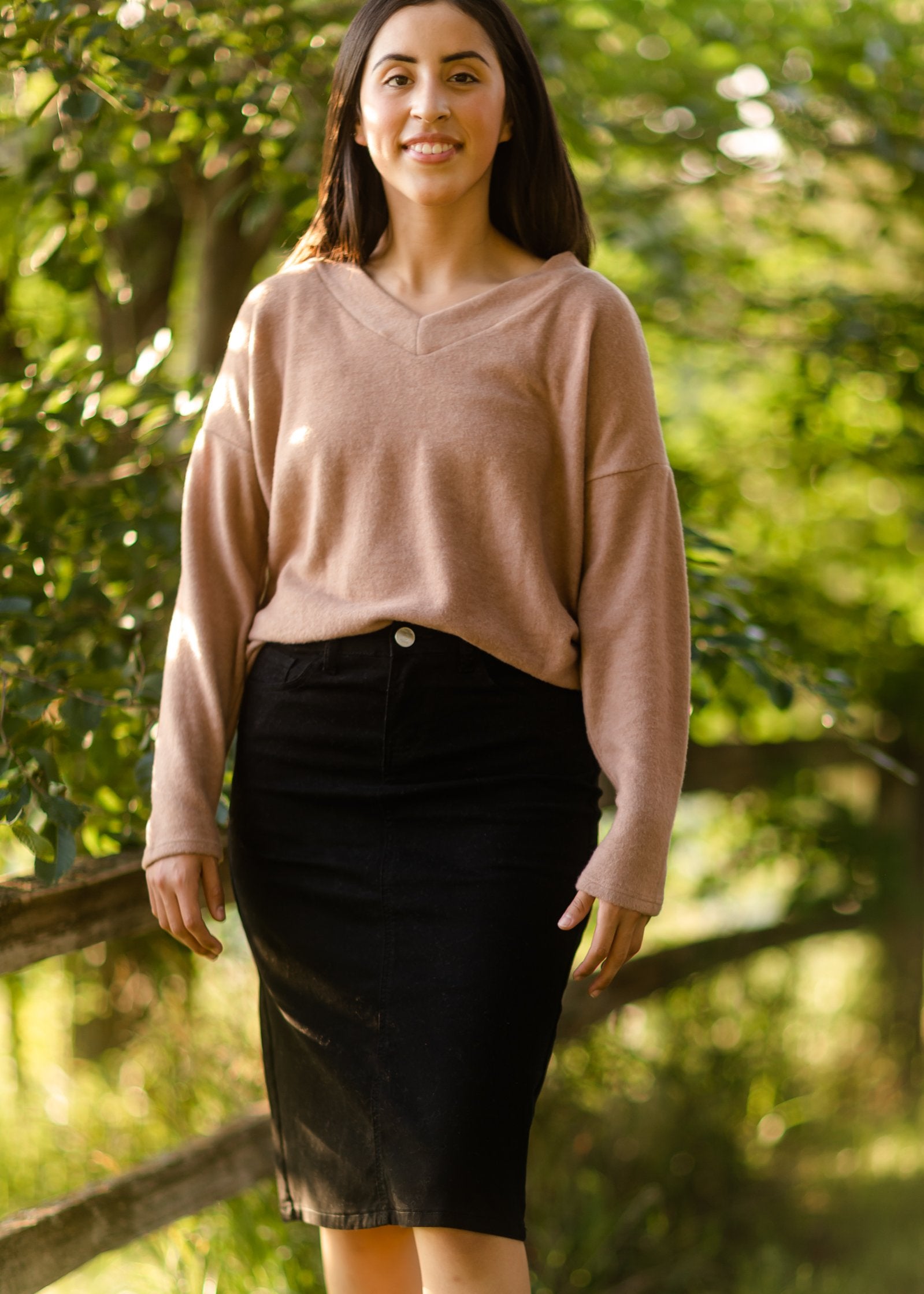 Loose Fit V-Neck Brushed Knit Top Tops BOM BOM