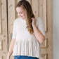 oatmeal colored 3/4 sleeve peplum style top