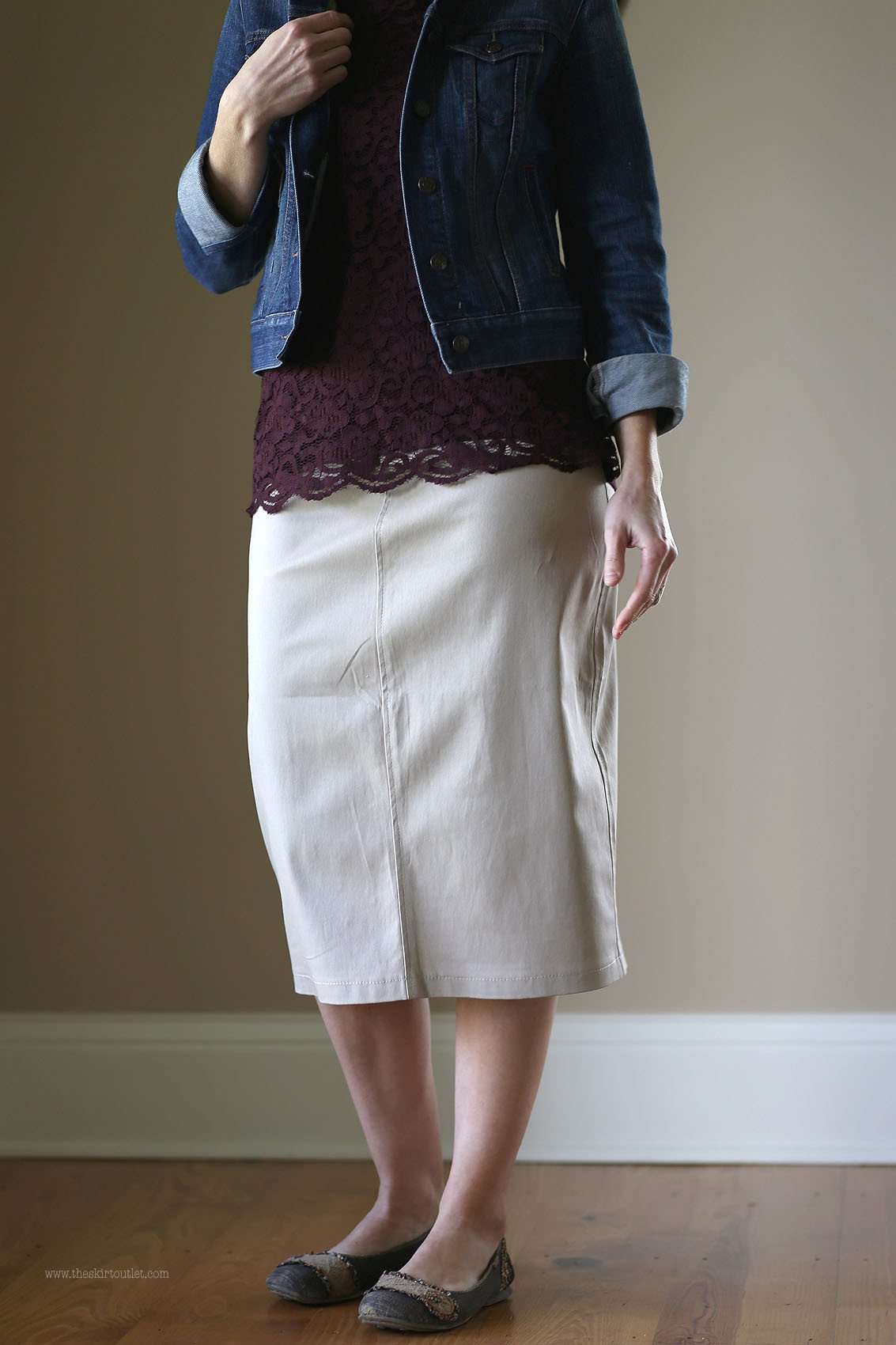 Lounge-N-Khaki Skirt | Below Knee Twill Skirt Sizes 2-14