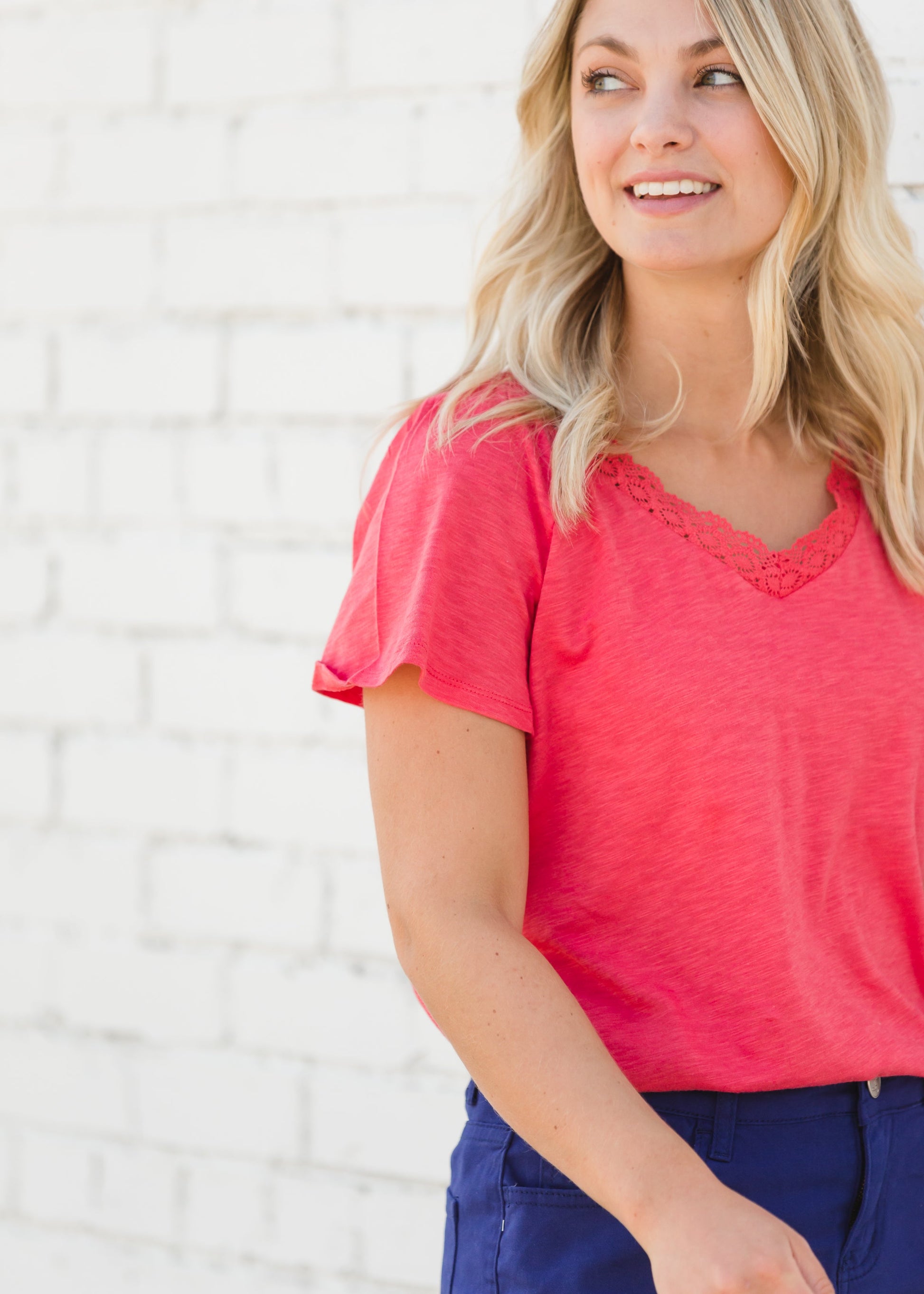 Lovely Coral V-Neck Tee - FINAL SALE Tops