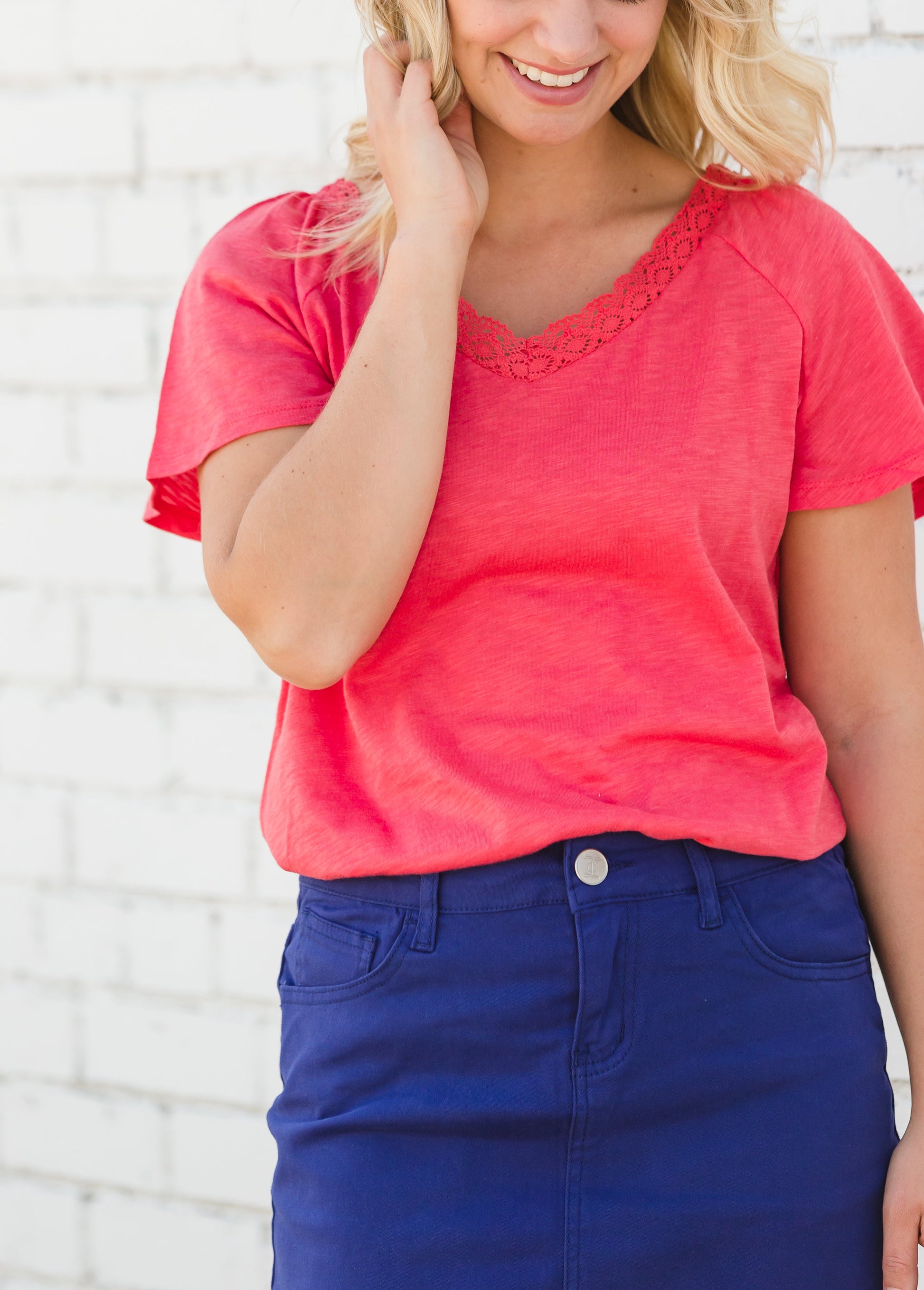 Lovely Coral V-Neck Tee - FINAL SALE Tops