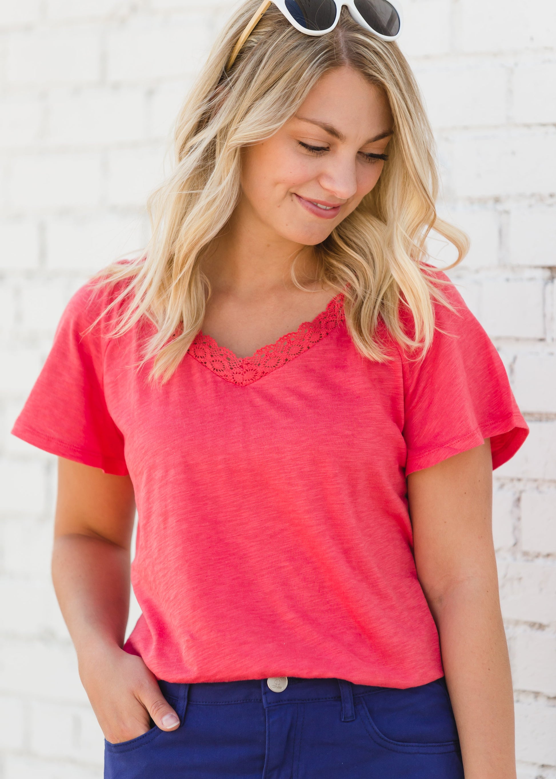 Lovely Coral V-Neck Tee - FINAL SALE Tops