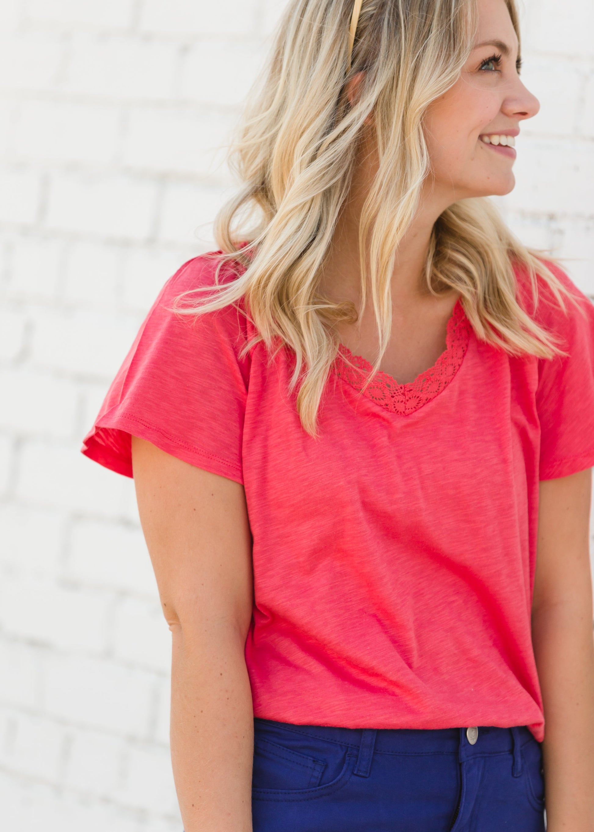 Lovely Coral V-Neck Tee - FINAL SALE Tops