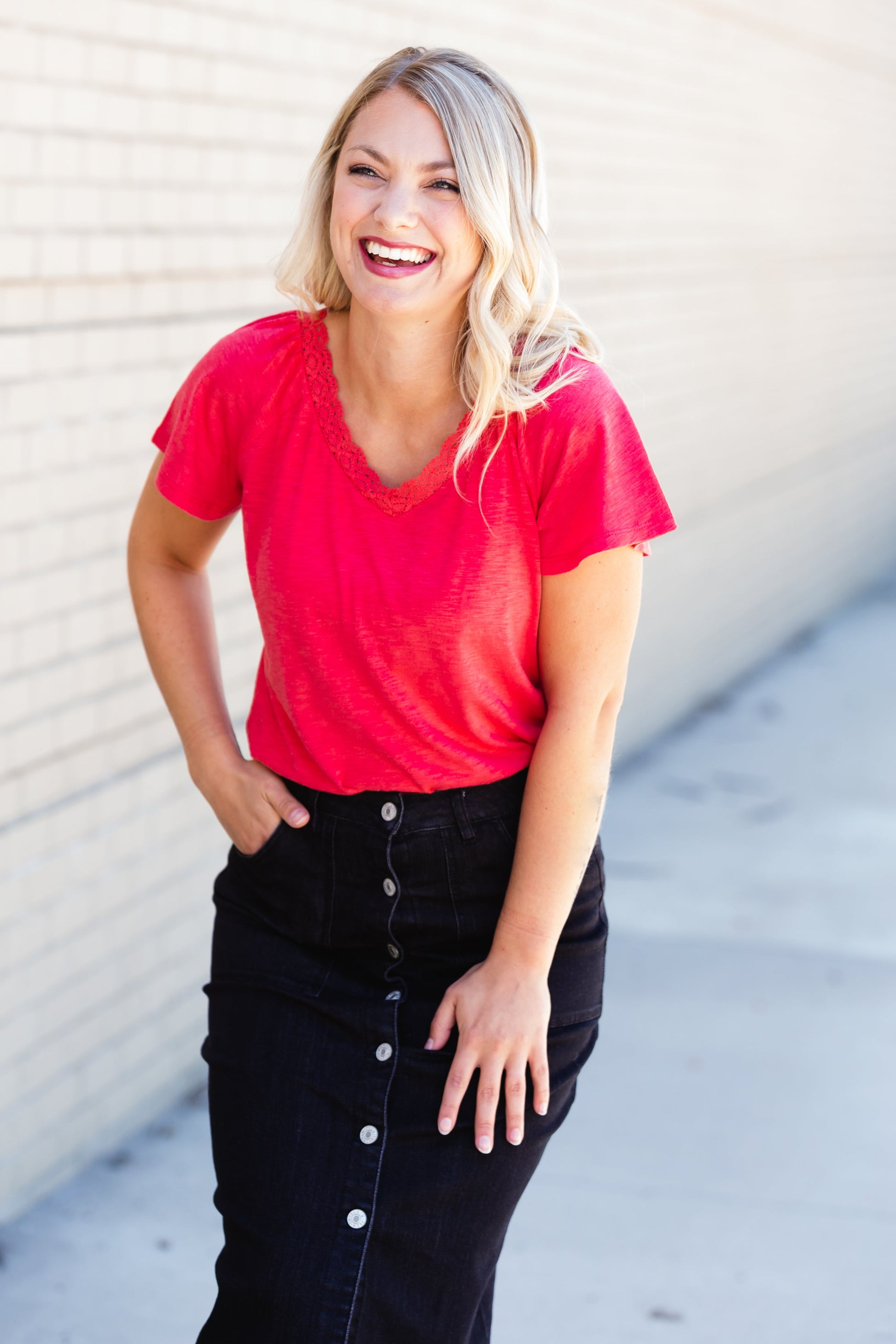 Lovely Coral V-Neck Tee - FINAL SALE Tops