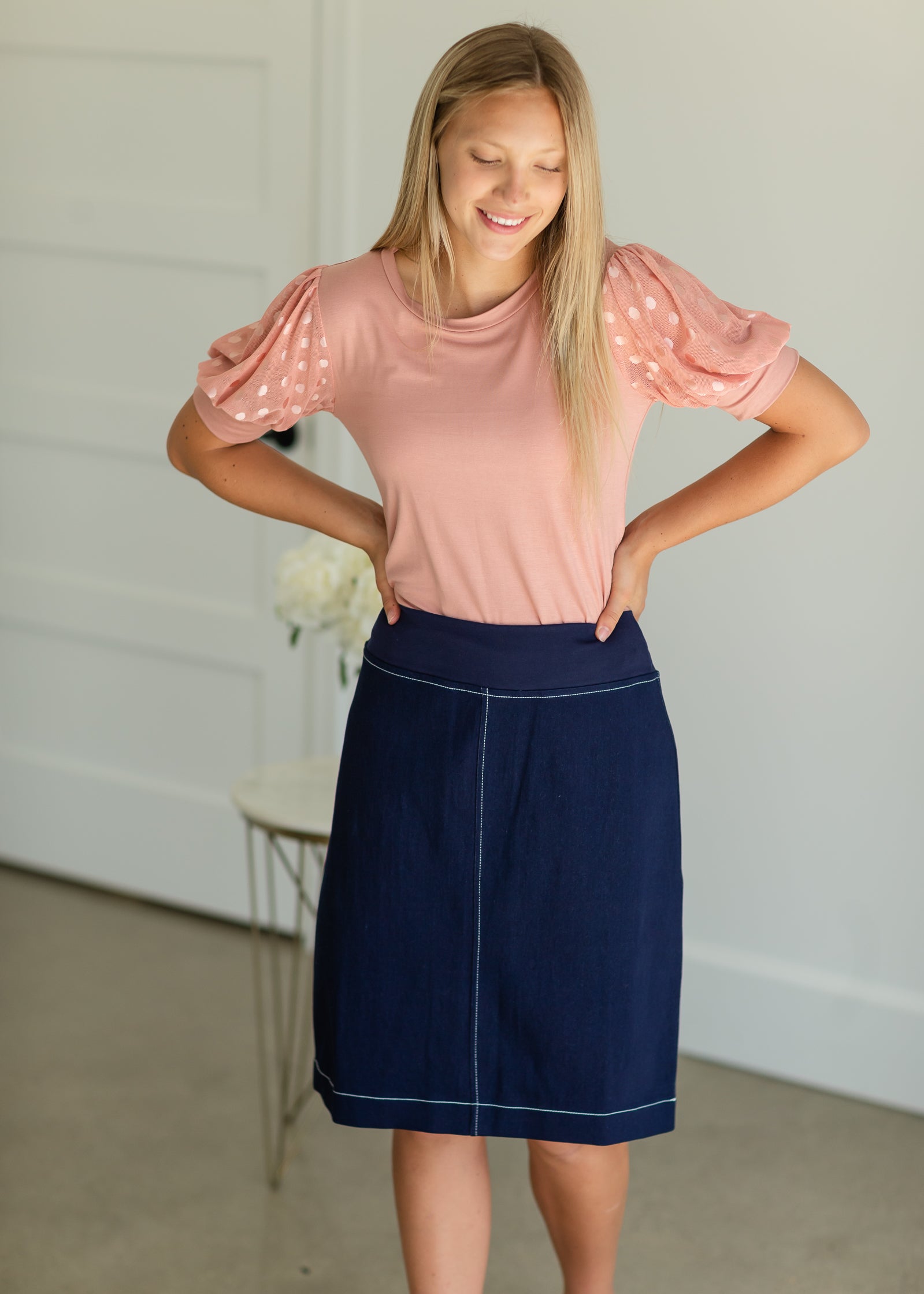 Lucy Elastic Waist Denim Midi Skirt - FINAL SALE Skirts