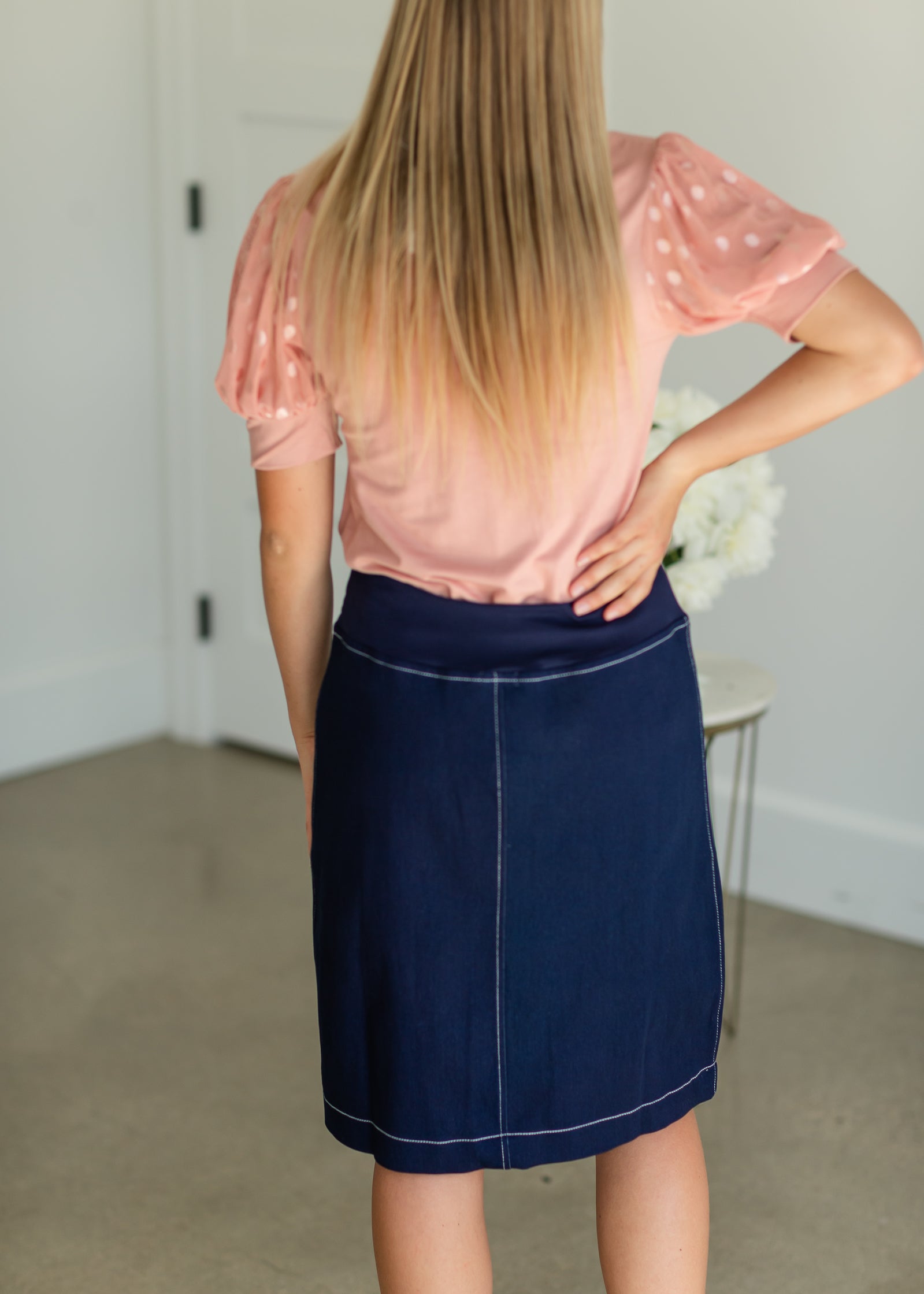 Lucy Elastic Waist Denim Midi Skirt - FINAL SALE Skirts