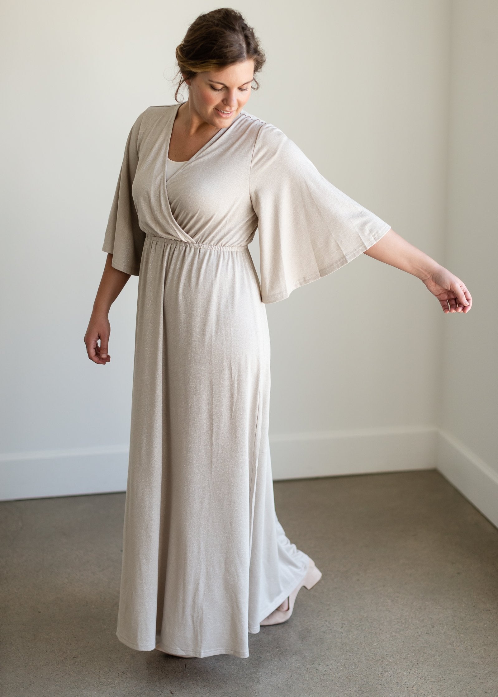 Lumee Champagne Sheen Maxi Dress Dresses Mikarose