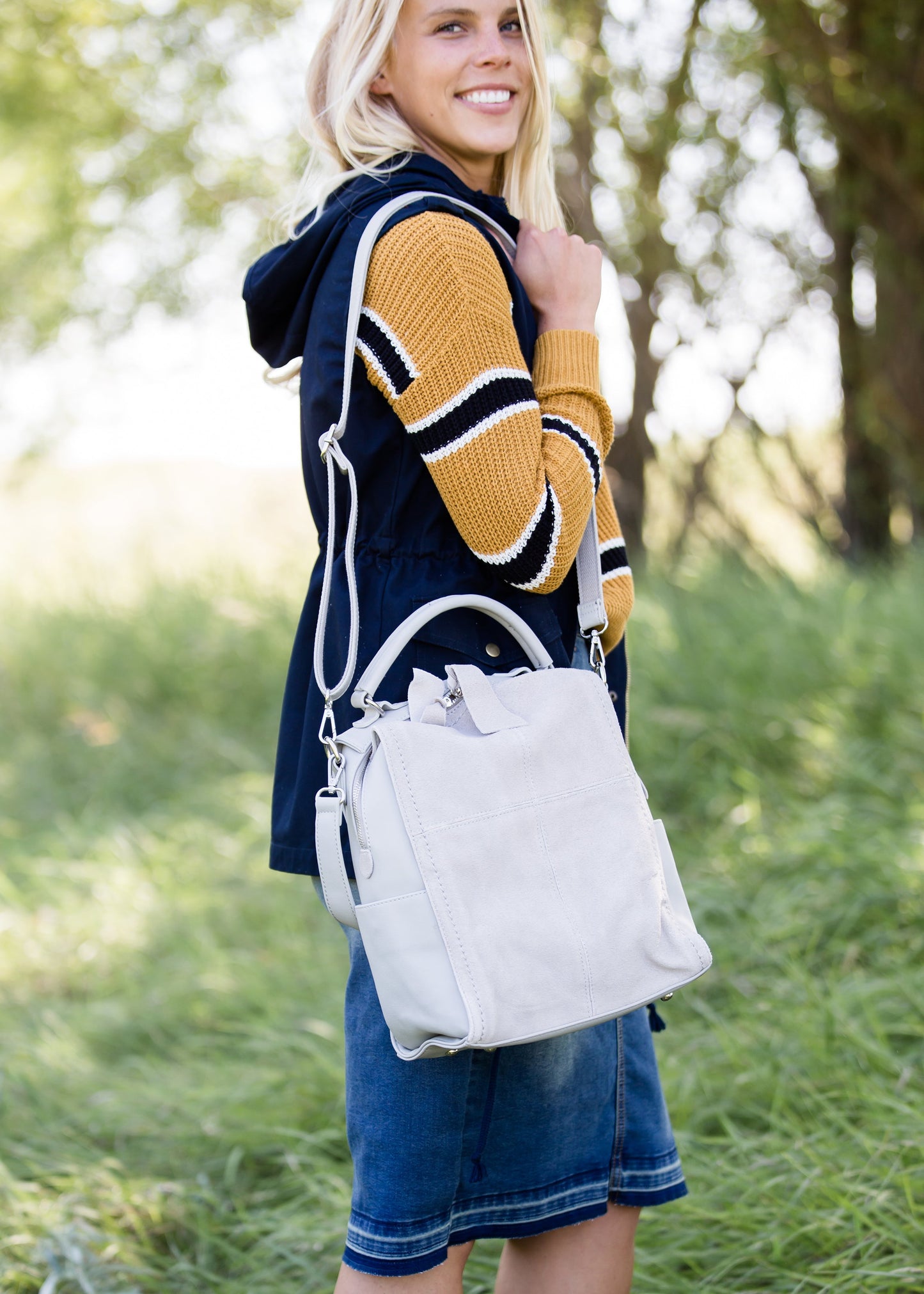 leather gray back pack