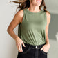 Luxe Round Neck Hi-Low Hem Tank Top Shirt Zenana Olive / S