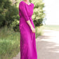 Women's long pink maxi dress that is fully lined, nursing friendly and comes with a belt