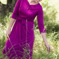 Women's long pink maxi dress that is fully lined, nursing friendly and comes with a belt