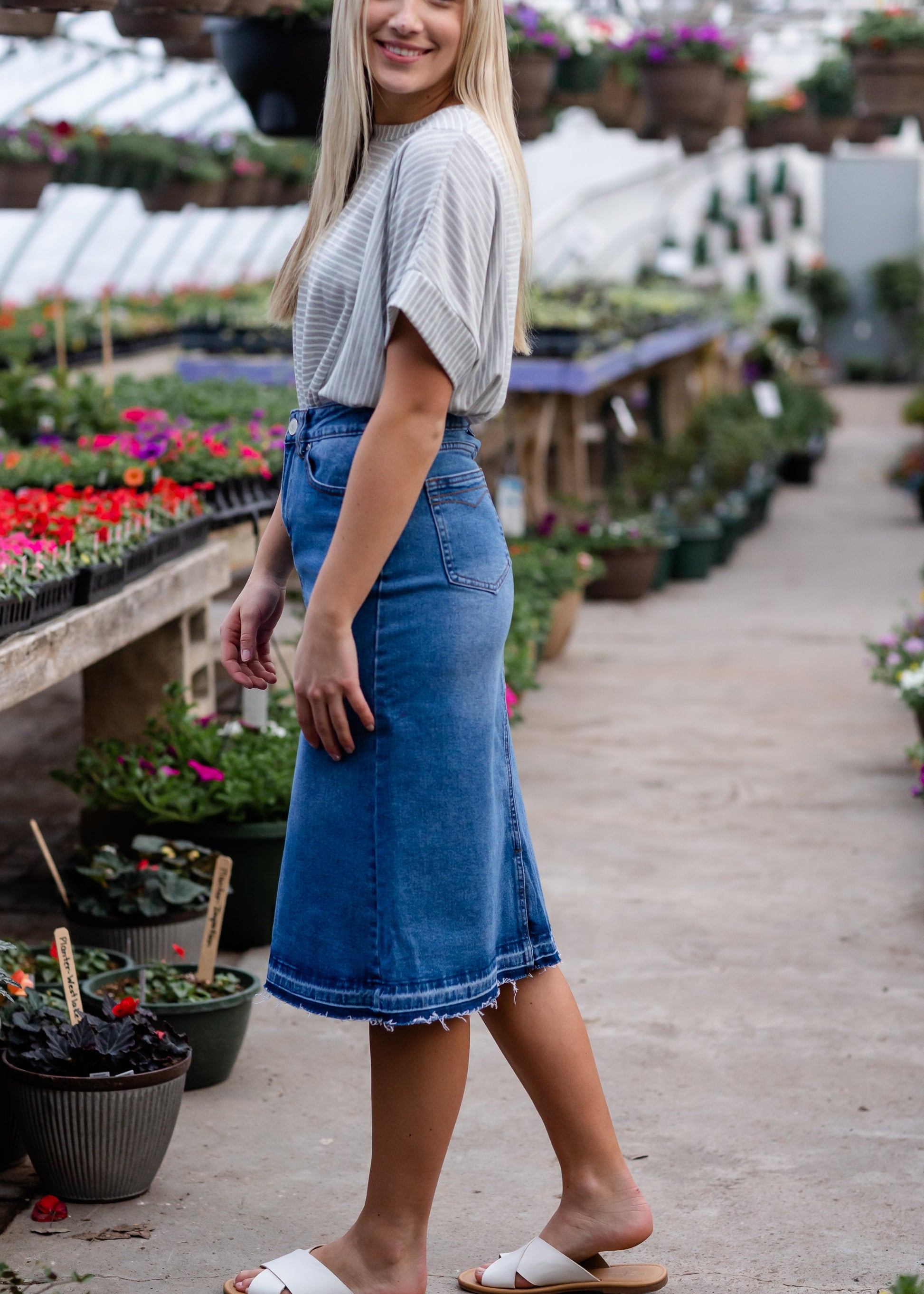 Marley A-line Midi Denim Skirt Skirts Inherit Co.