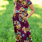 Maroon Floral Fit and Flare Maxi Dress Dresses