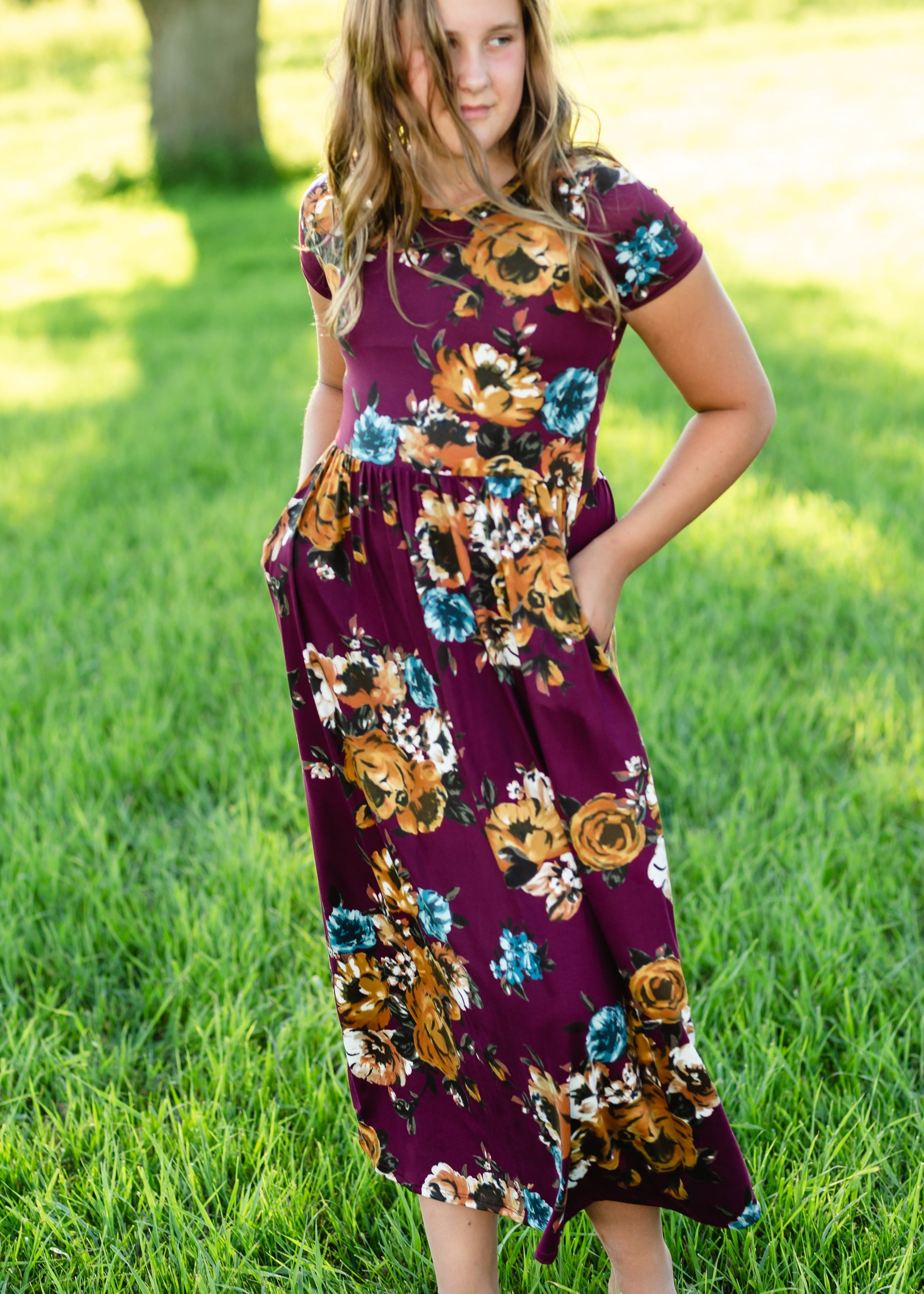 Maroon Floral Fit and Flare Maxi Dress Dresses
