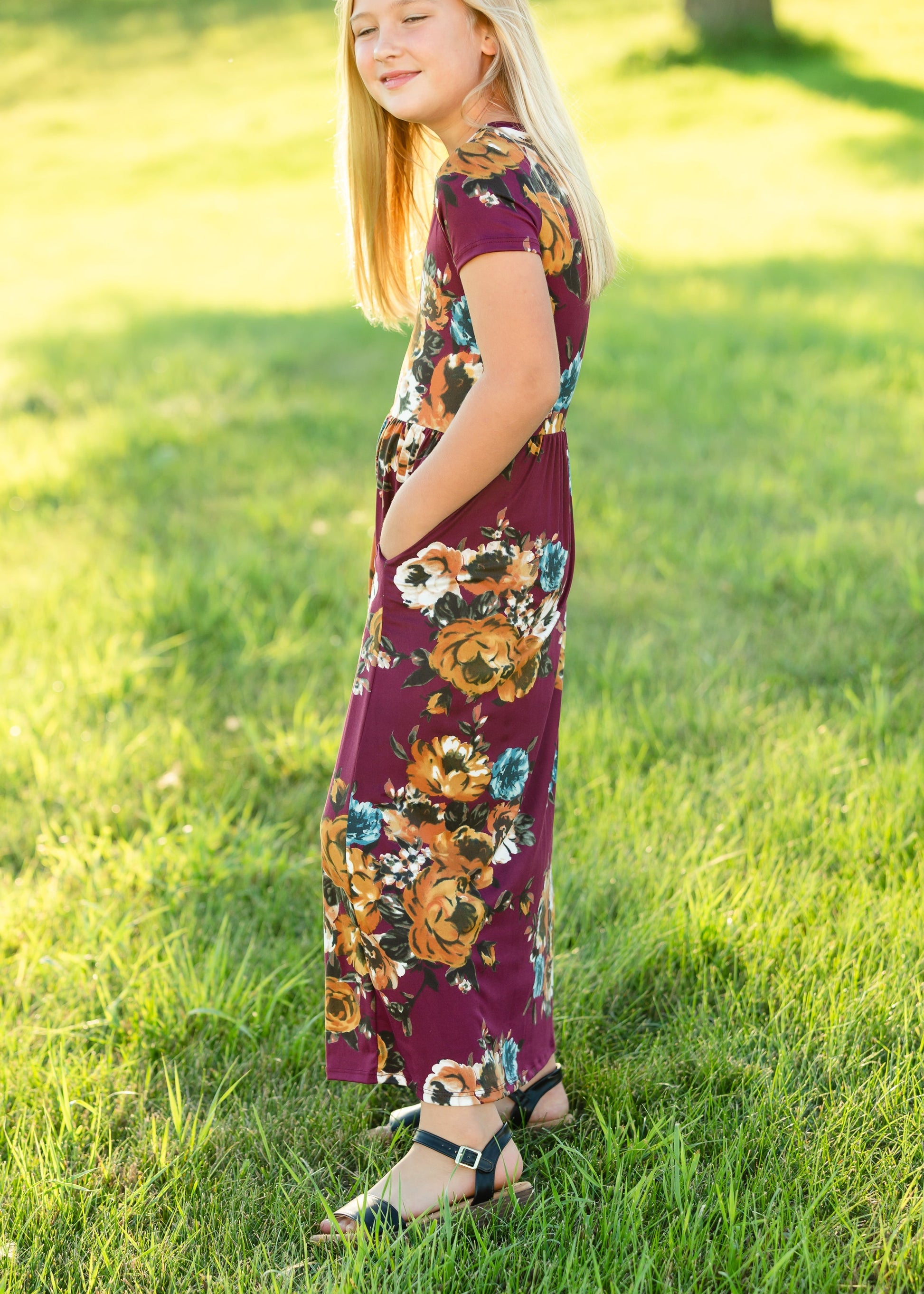 Maroon Floral Fit and Flare Maxi Dress Dresses