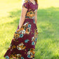 Maroon Floral Fit and Flare Maxi Dress Dresses