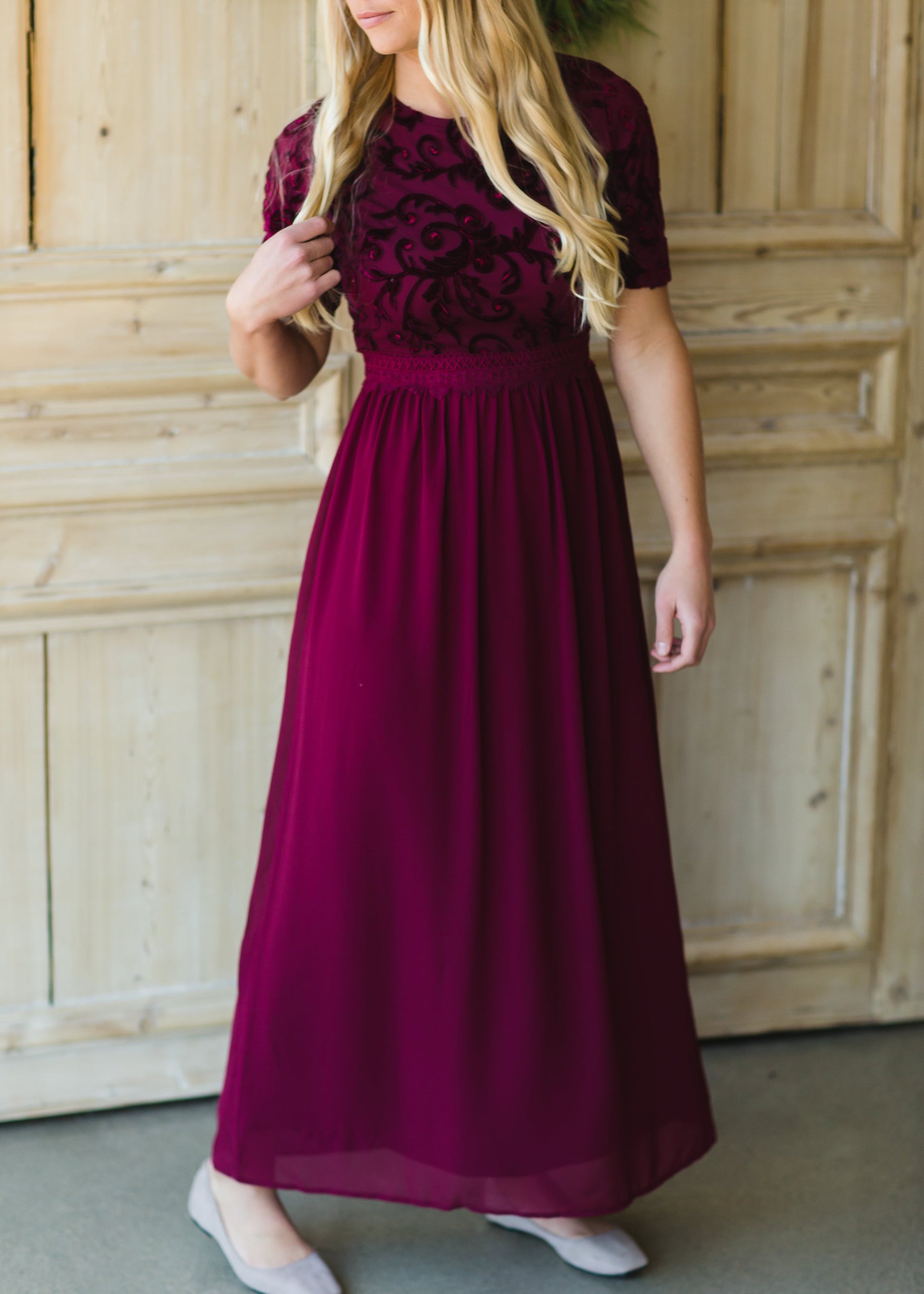 Maroon Velvet Lace Maxi Dress - FINAL SALE Dresses