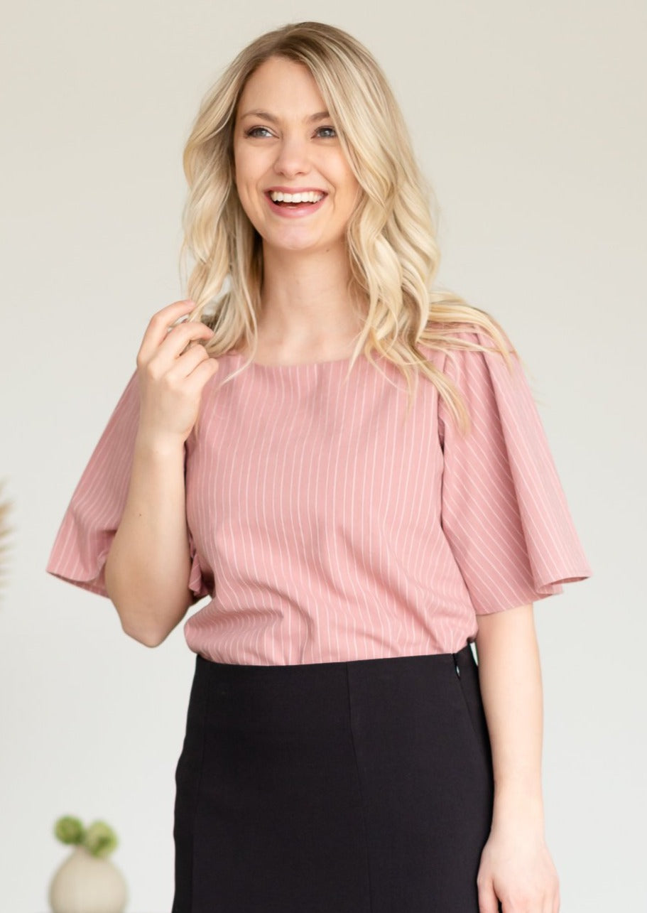 Mauve Bell Sleeve Striped Top - FINAL SALE Tops
