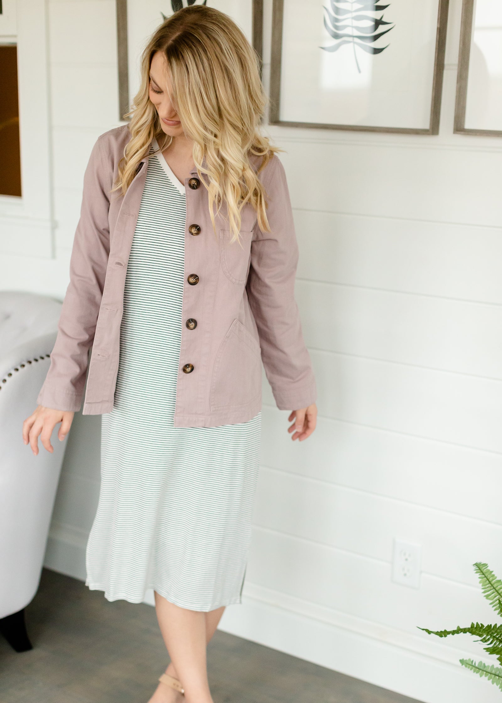 Mauve Button Front Utility Jacket - FINAL SALE Tops
