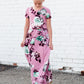 Girls mauve maxi dress with teal floral accents 