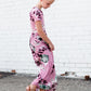 Girls mauve maxi dress with teal floral accents 