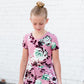Girls mauve maxi dress with teal floral accents 