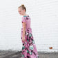 Girls mauve maxi dress with teal floral accents 
