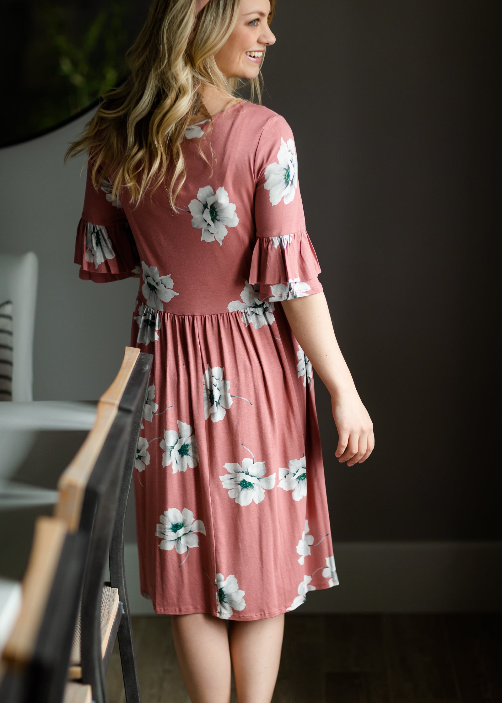 Mauve Floral Ruffle Sleeve Midi Dress - FINAL SALE Dresses