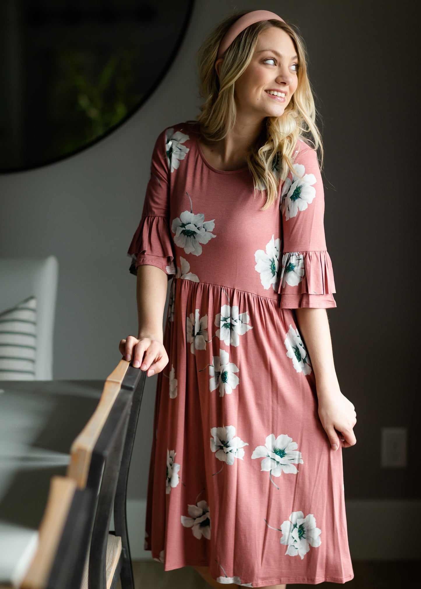 Mauve Floral Ruffle Sleeve Midi Dress - FINAL SALE Dresses