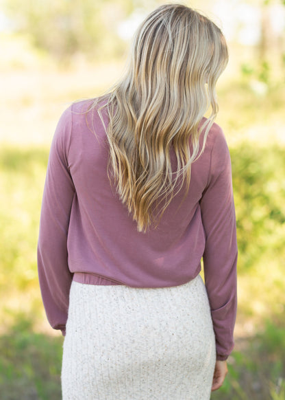Mauve Long Sleeve Crossover Top Tops