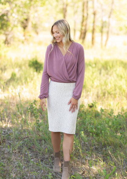 Mauve Long Sleeve Crossover Top Tops