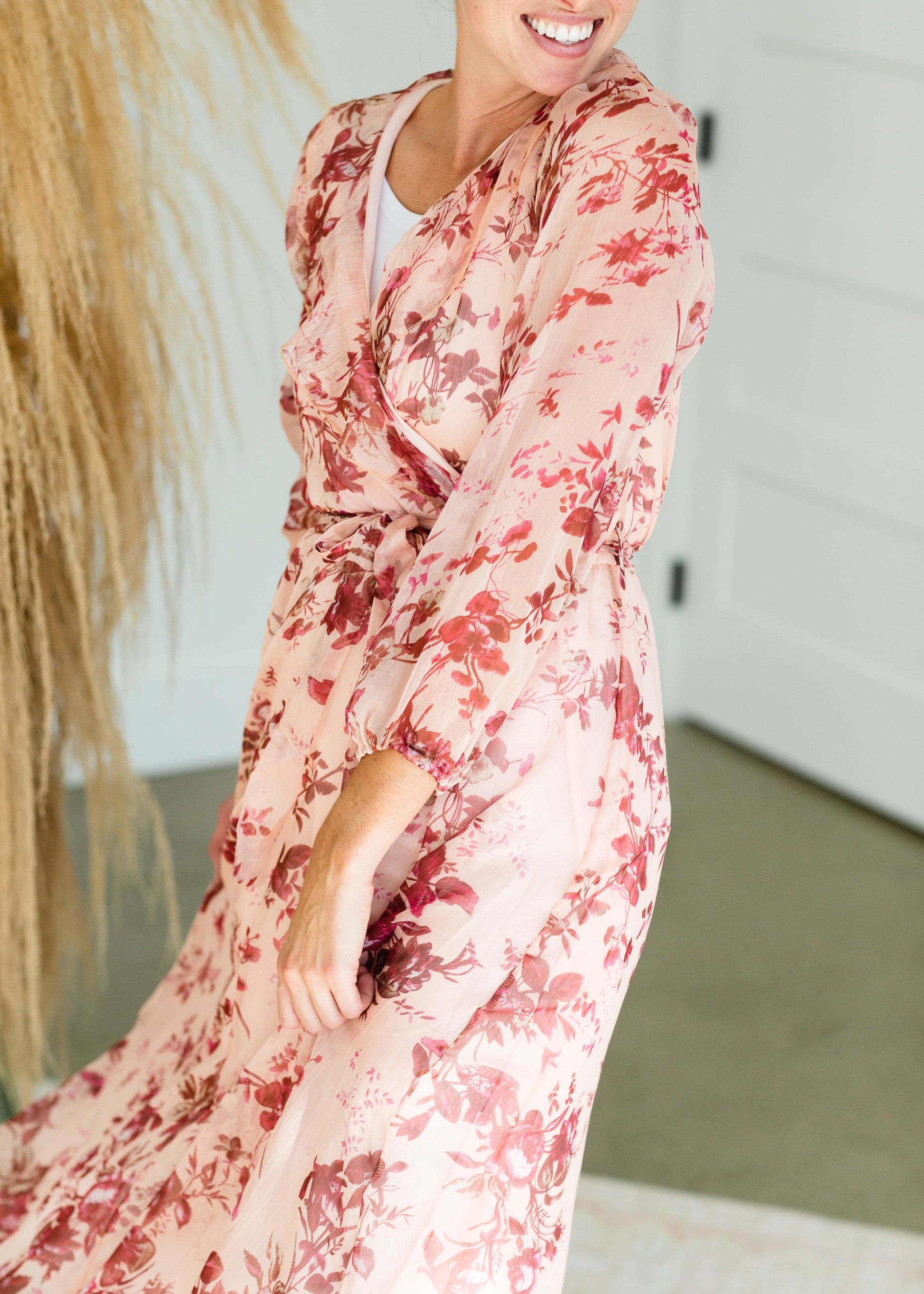 Mauve Long Sleeve Floral Midi Dress - FINAL SALE Dresses