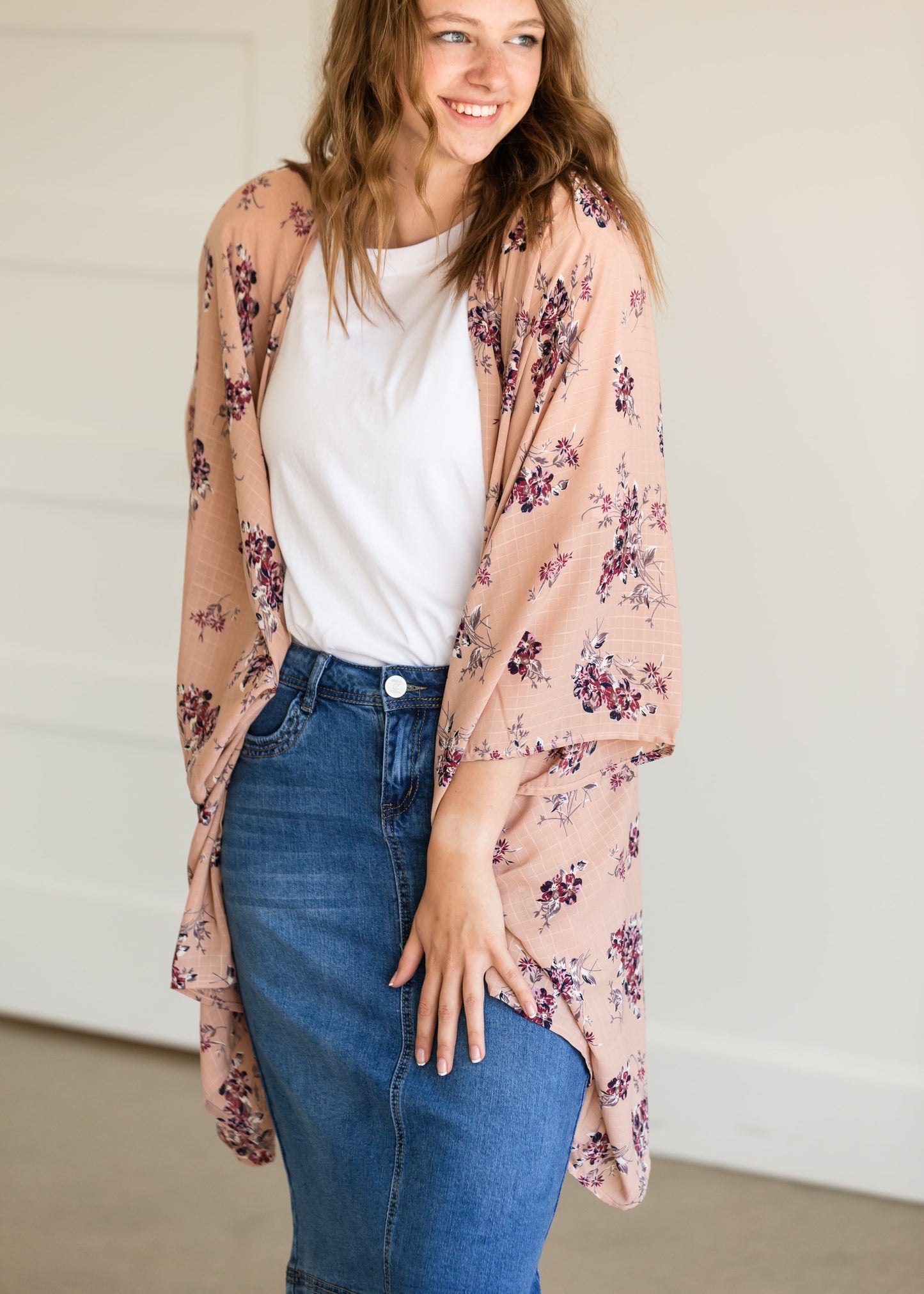 Mauve Multi Color Floral Kimono Layering Essentials