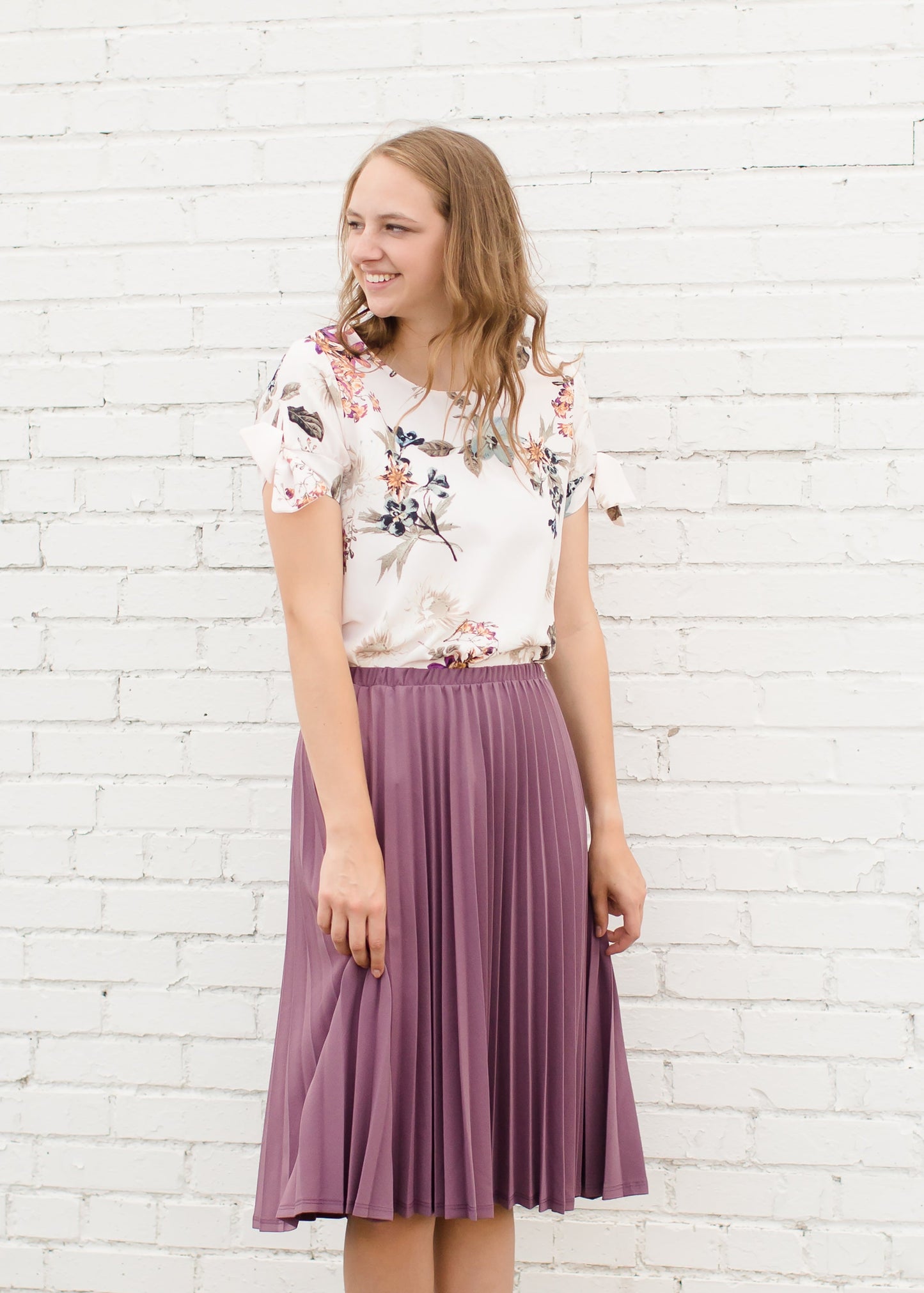 Women's Mauve Pleated Midi Skirt