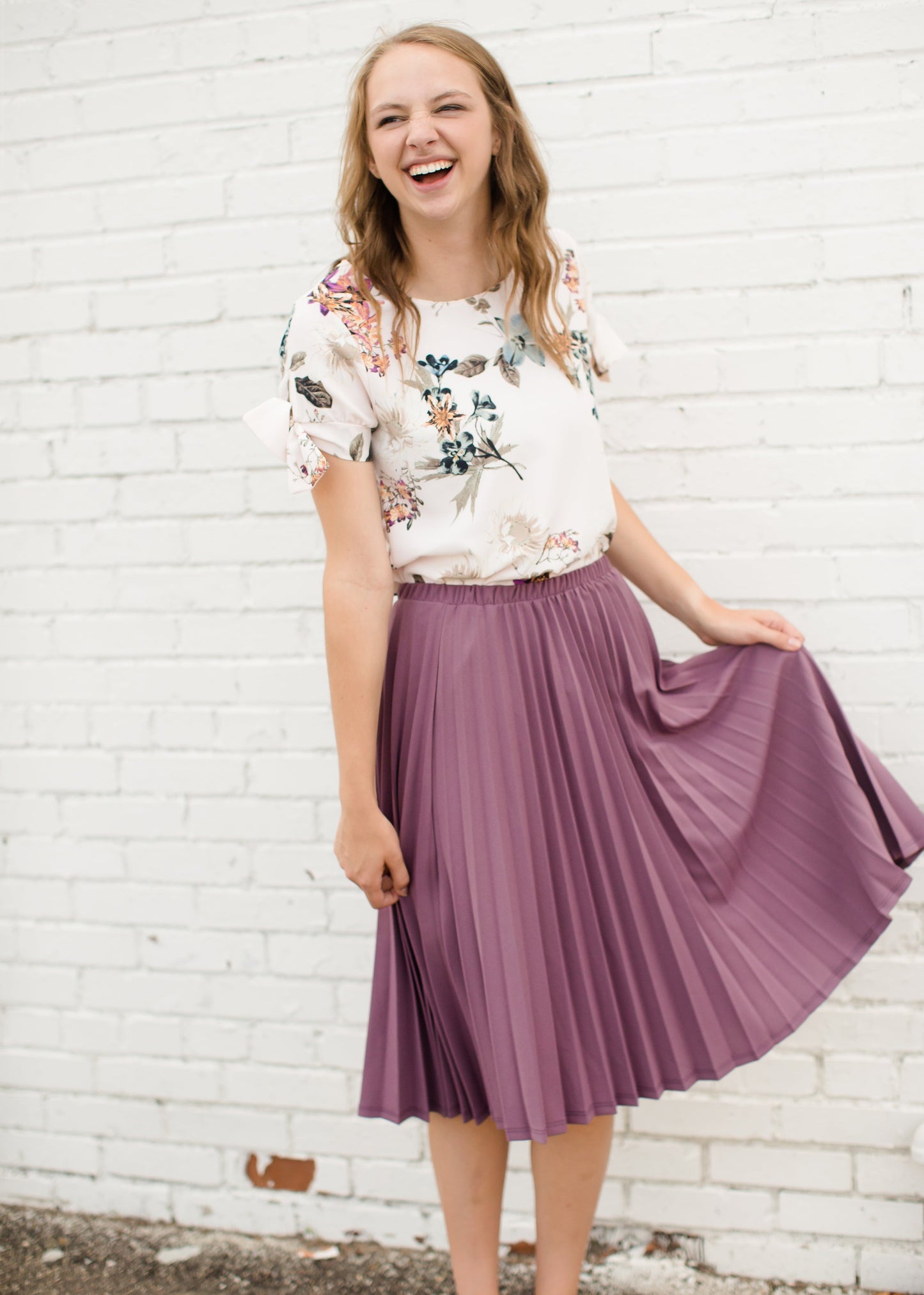 Women's Mauve Pleated Midi Skirt