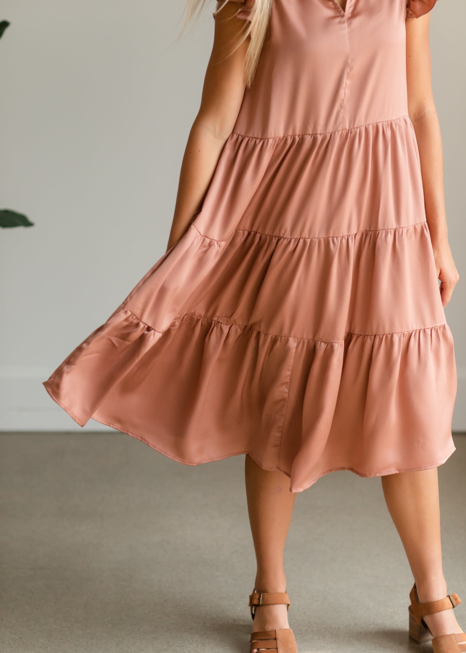 Mauve Satin Tiered Baby Doll Dress - FINAL SALE Dresses