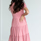 Mauve Short Sleeve Tiered Midi Dress Dresses