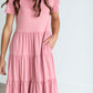 Mauve Short Sleeve Tiered Midi Dress Dresses